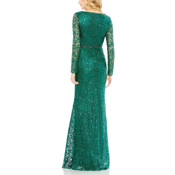 Mac Duggal 68016 Womens Size 14 Green Embellished Long Sleeve Gown Maxi Dress - Picture 4 of 15
